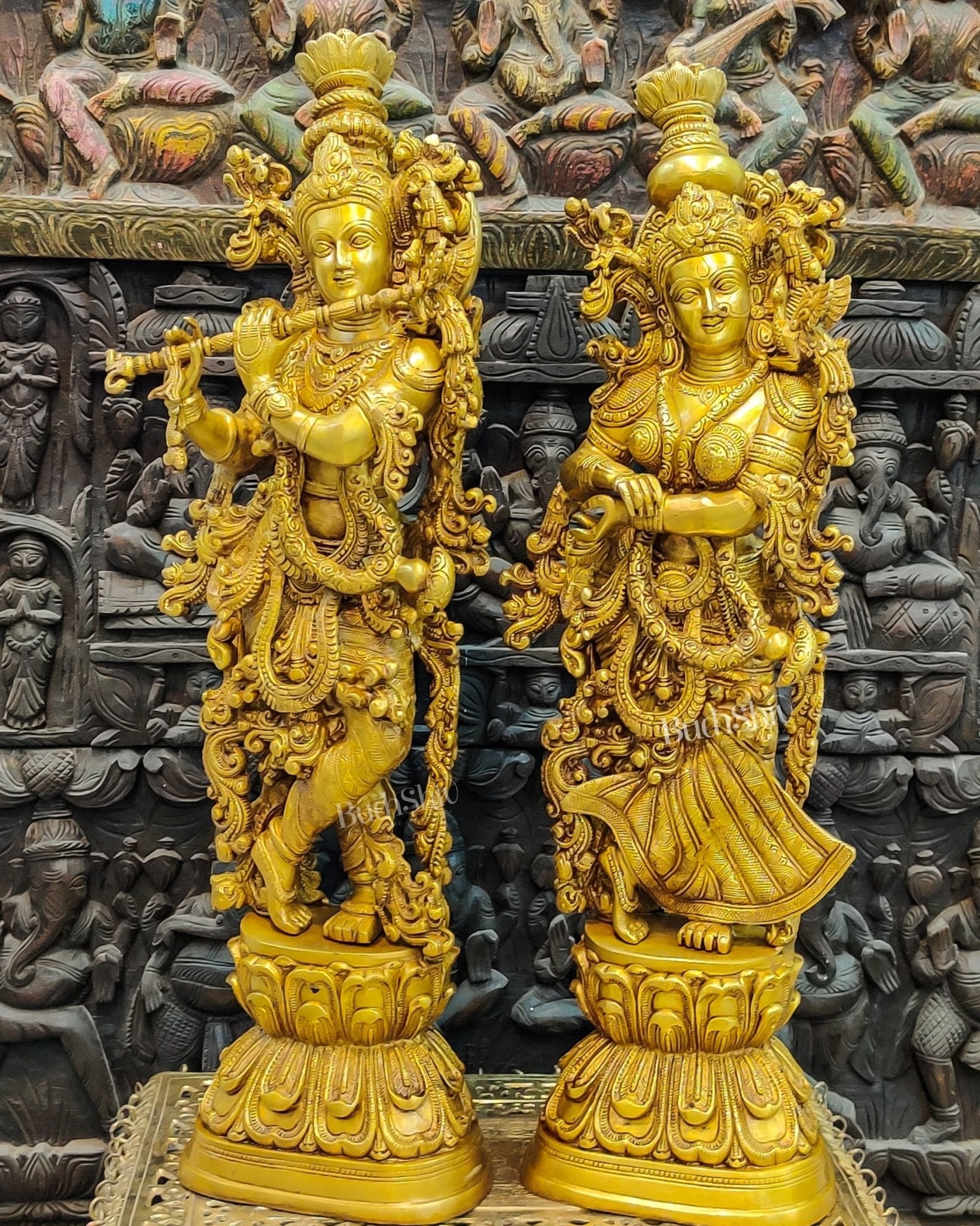 Pure Brass Radha Krishna Idols 30"