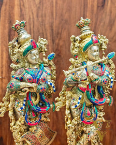 Radha Krishna Brass idols 29 inches with stonework