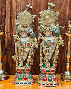 Radha Krishna Brass idols 29 inches with stonework