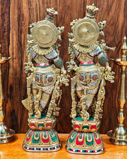 Radha Krishna Brass idols 29 inches with stonework