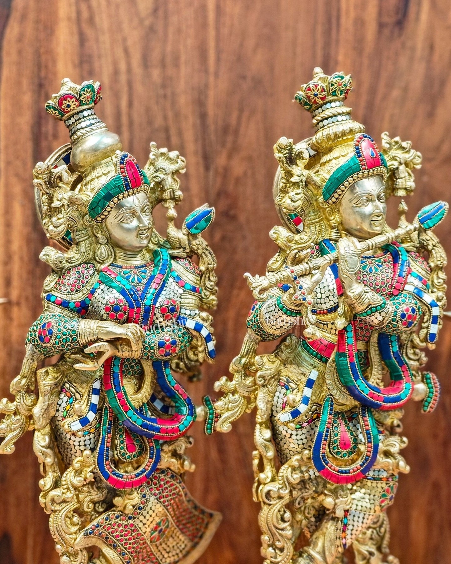 Radha Krishna Brass idols 29 inches with stonework