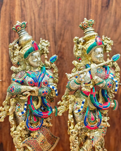 Radha Krishna Brass idols 29 inches with stonework