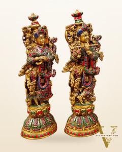 Radha Krishna Brass idols with Stonework 21 inch