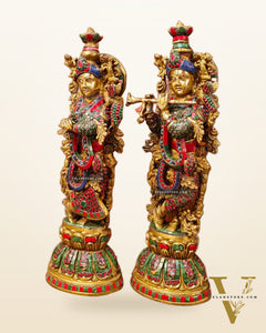 Radha Krishna Brass idols with Stonework 21 inch