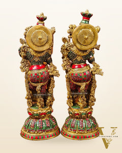 Radha Krishna Brass idols with Stonework 21 inch