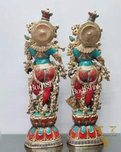 Radha Krishna Brass idols with stonework 30 inch