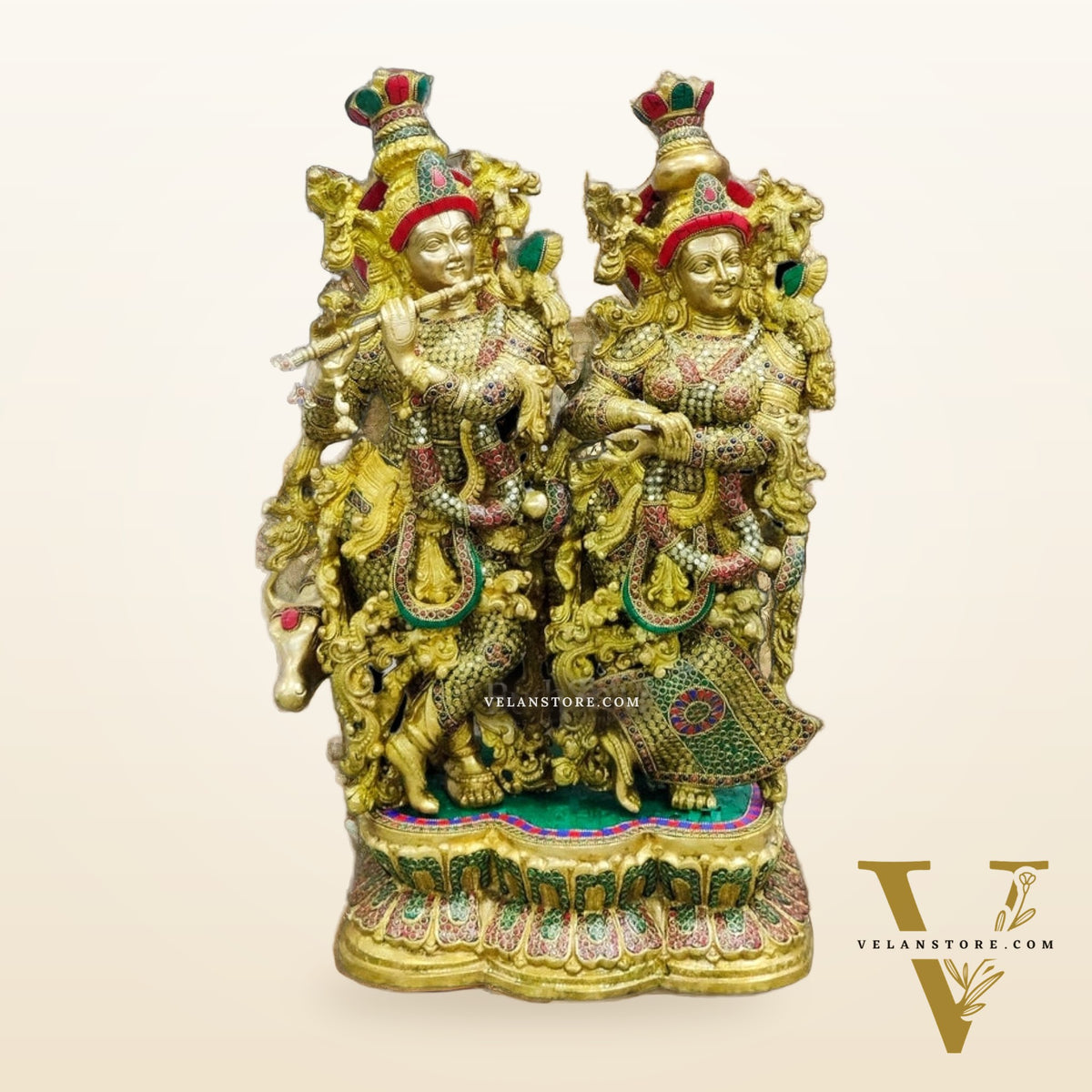 Radha krishna Idol Superfine Brass | Handcrafted | 29 Inch | Stonework
