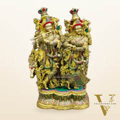 Radha krishna Idol Superfine Brass | Handcrafted | 29 Inch | Stonework