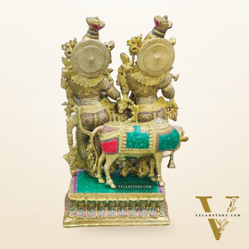 Radha krishna Idol Superfine Brass | Handcrafted | 29 Inch | Stonework