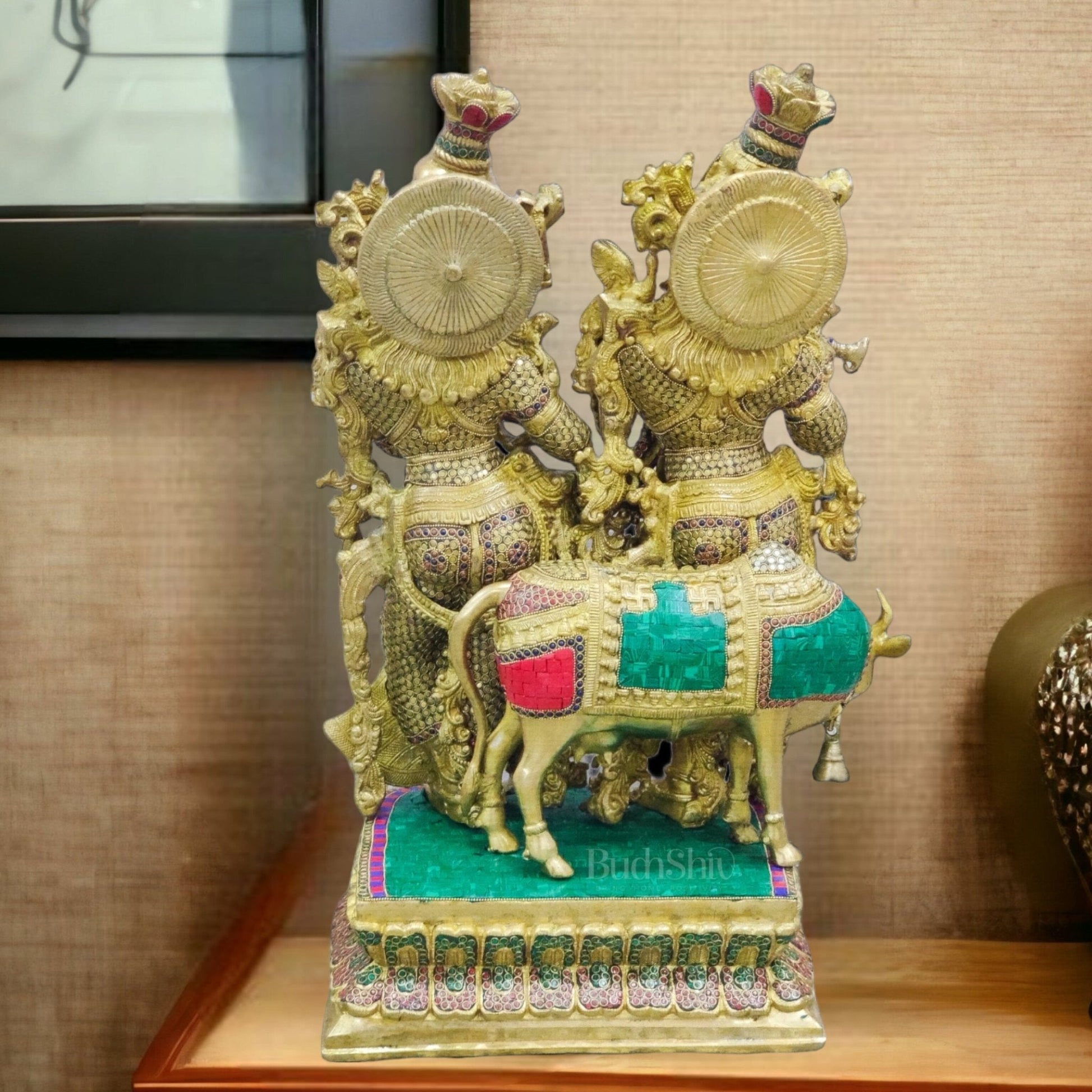 Radha krishna Idol Superfine Brass | Handcrafted | 29 Inch | Stonework