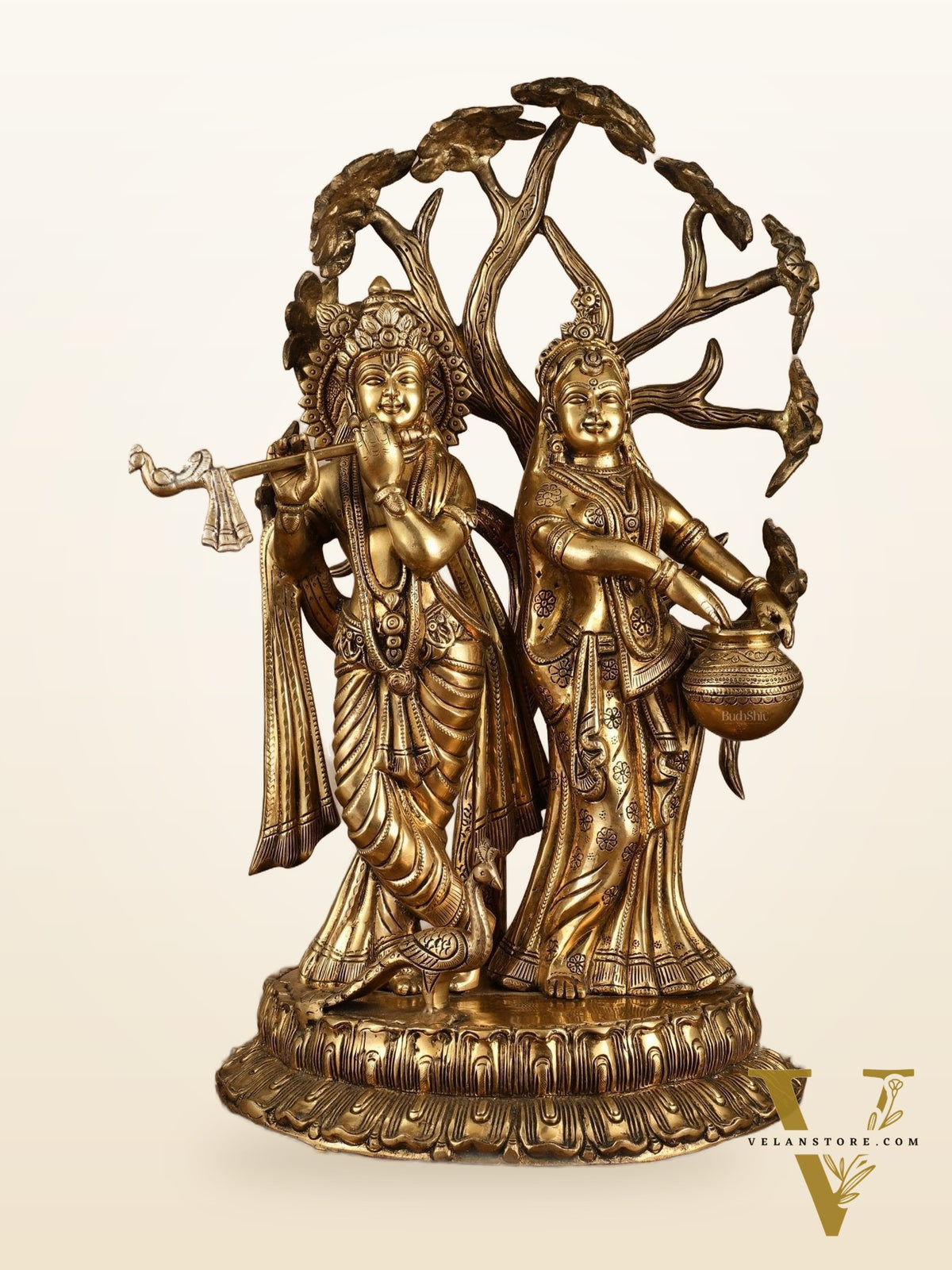 Radha Krishna Under Kadamba Tree | Superfine Brass Sculpture | 21 Inch Height