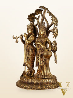 Radha Krishna Under Kadamba Tree | Superfine Brass Sculpture | 21 Inch Height