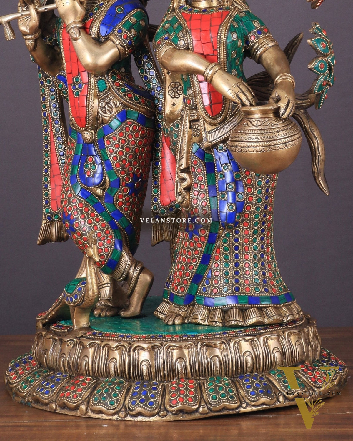 Radha Krishna Under Kadamba Tree | Superfine Brass Sculpture | 21 Inch Height with stonework