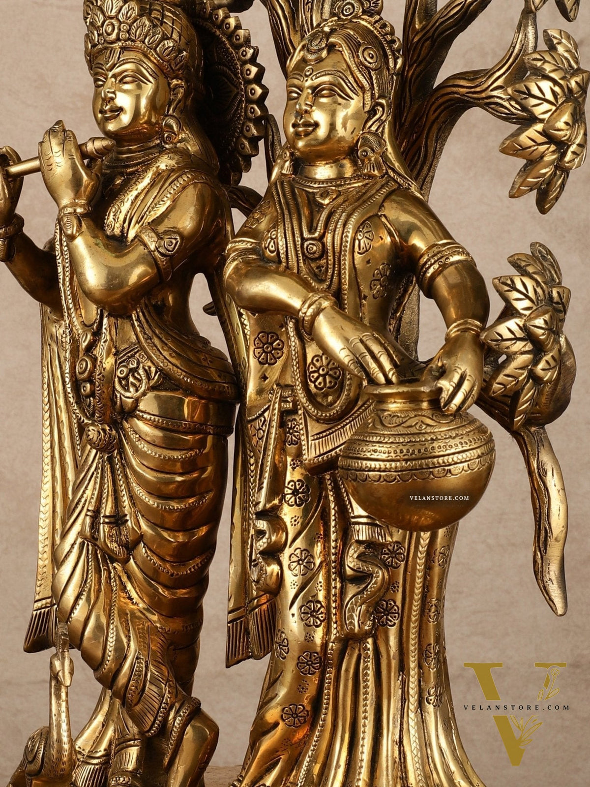 Radha Krishna Under Kadamba Tree | Superfine Brass Sculpture | 21 Inch Height