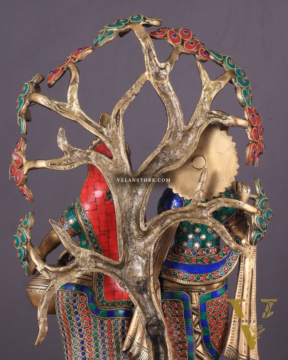 Radha Krishna Under Kadamba Tree | Superfine Brass Sculpture | 21 Inch Height with stonework