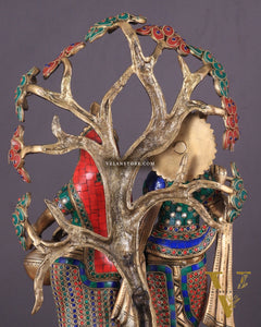 Radha Krishna Under Kadamba Tree | Superfine Brass Sculpture | 21 Inch Height with stonework