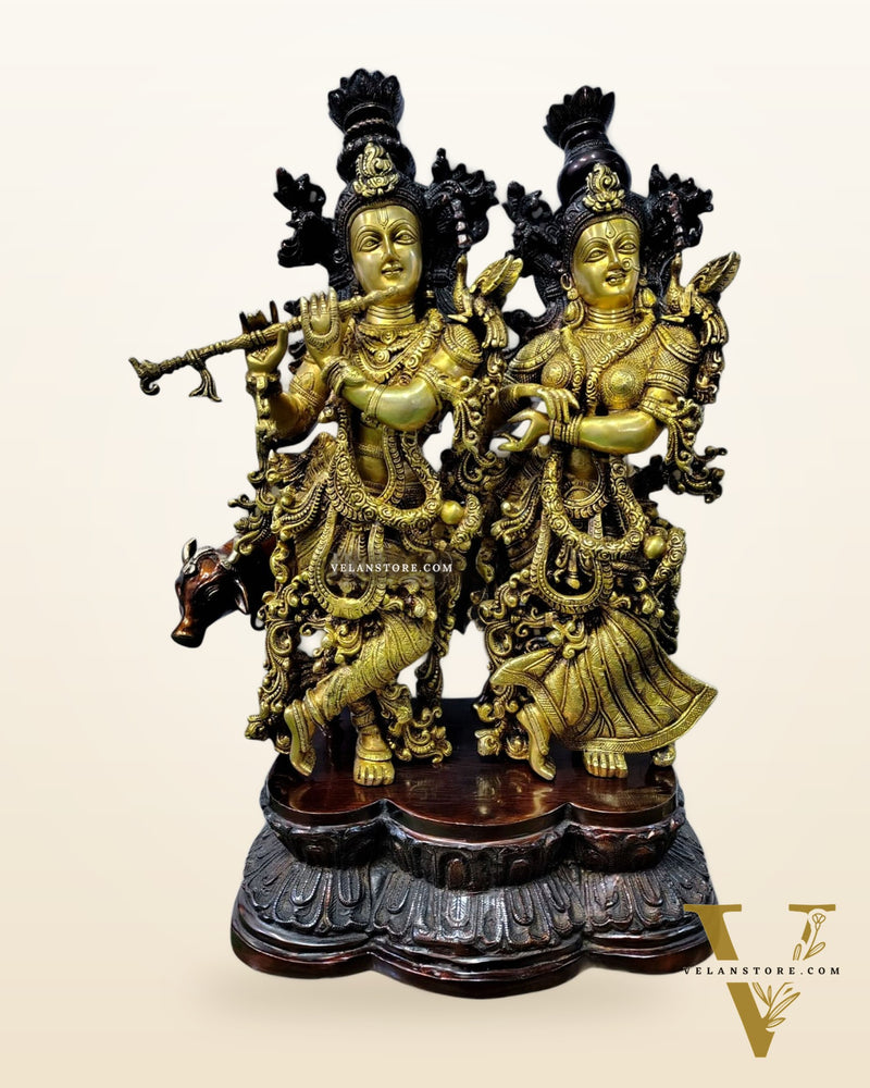 Radha Krishna with cow brass idol 29 inch