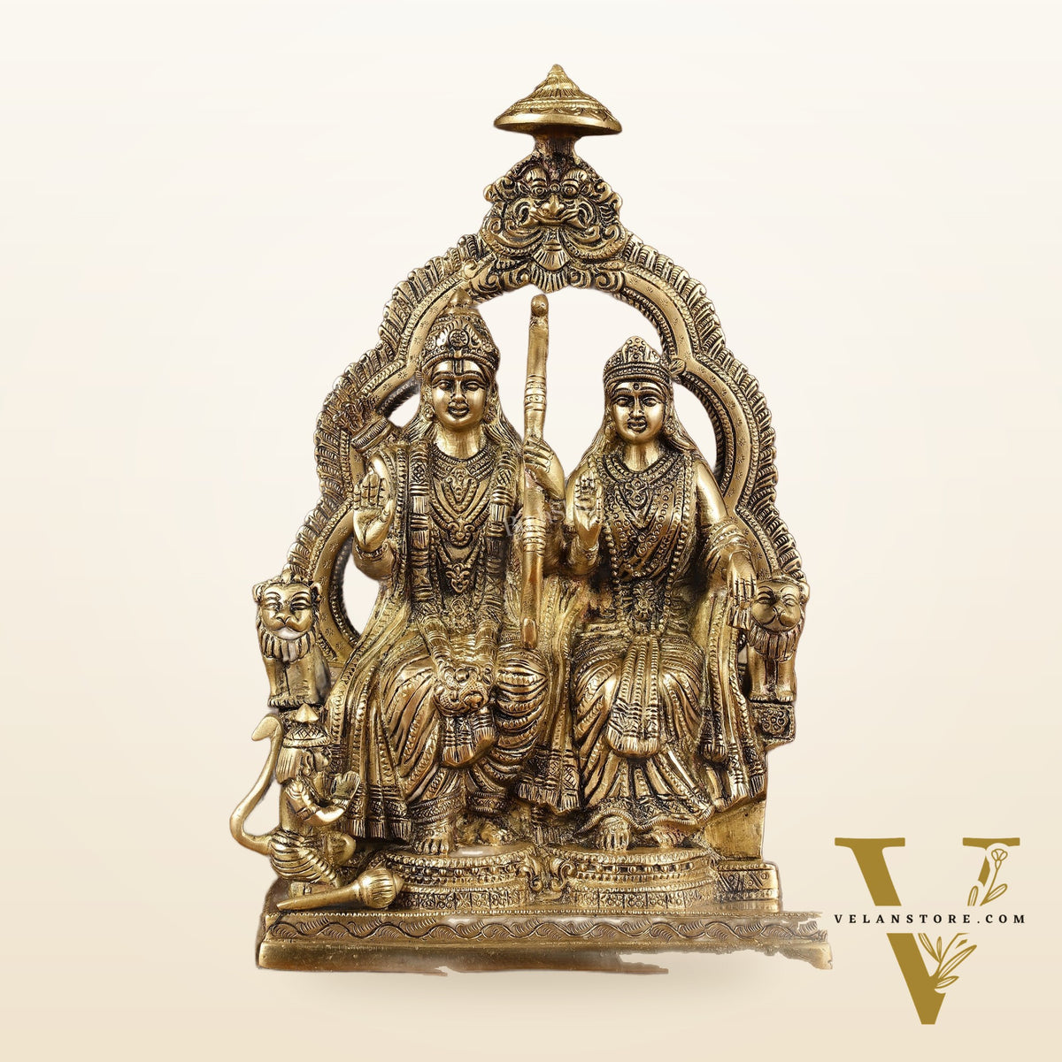 Rama, Sita, and Hanuman brass idol | 11" Height