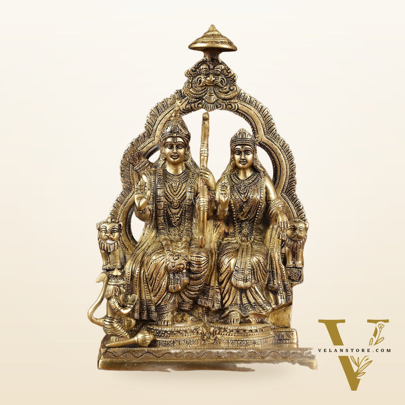 Rama, Sita, and Hanuman brass idol | 11" Height