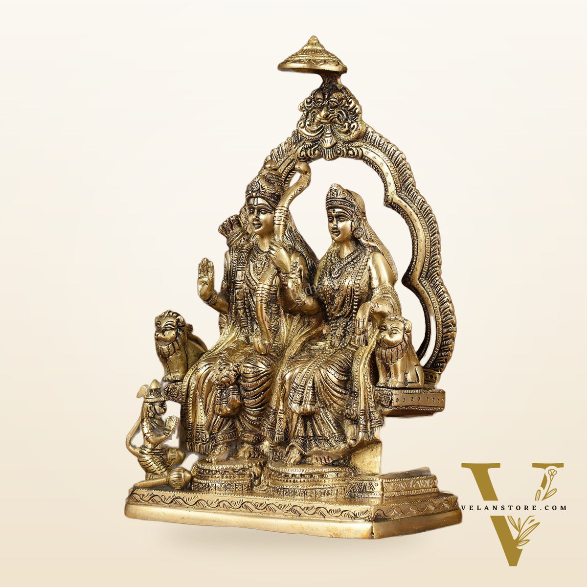 Rama, Sita, and Hanuman brass idol | 11" Height