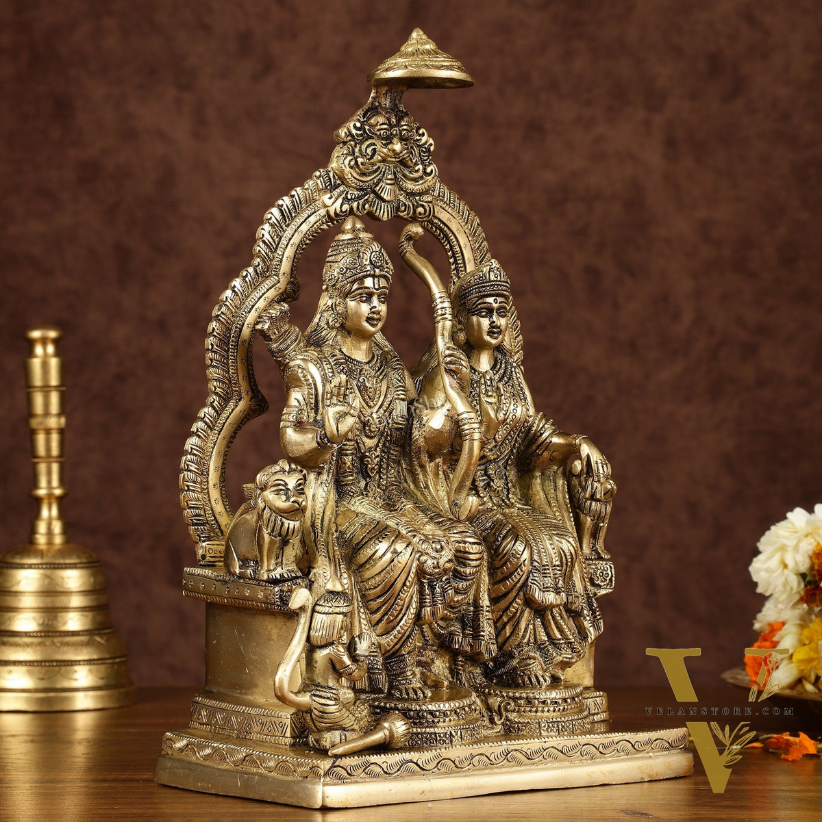 Rama, Sita, and Hanuman brass idol | 11" Height