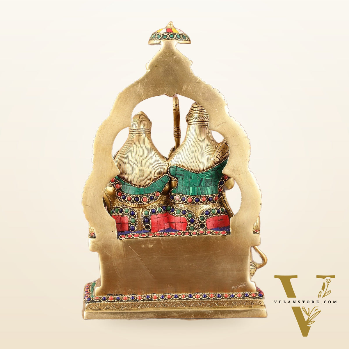 Rama, Sita, and Hanuman brass idol | 11" Height with stonework