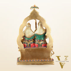 Rama, Sita, and Hanuman brass idol | 11" Height with stonework