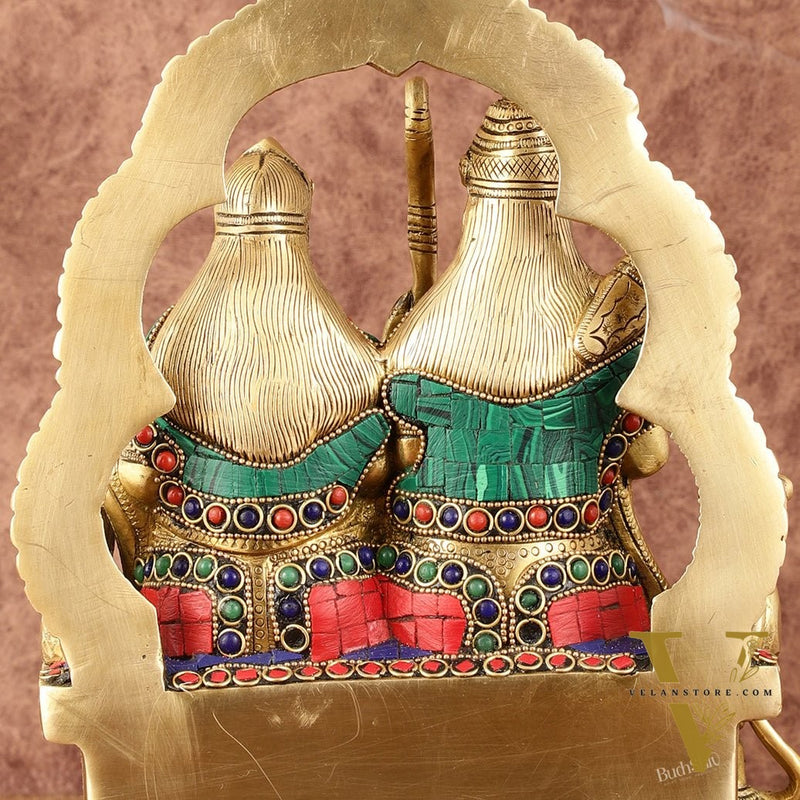 Rama, Sita, and Hanuman brass idol | 11" Height with stonework