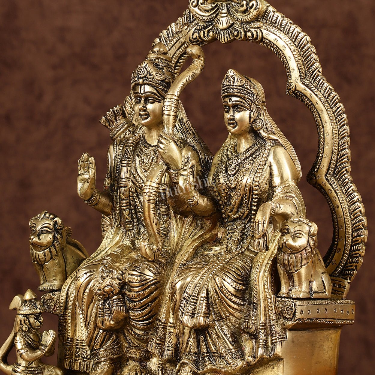 Rama, Sita, and Hanuman brass idol | 11" Height