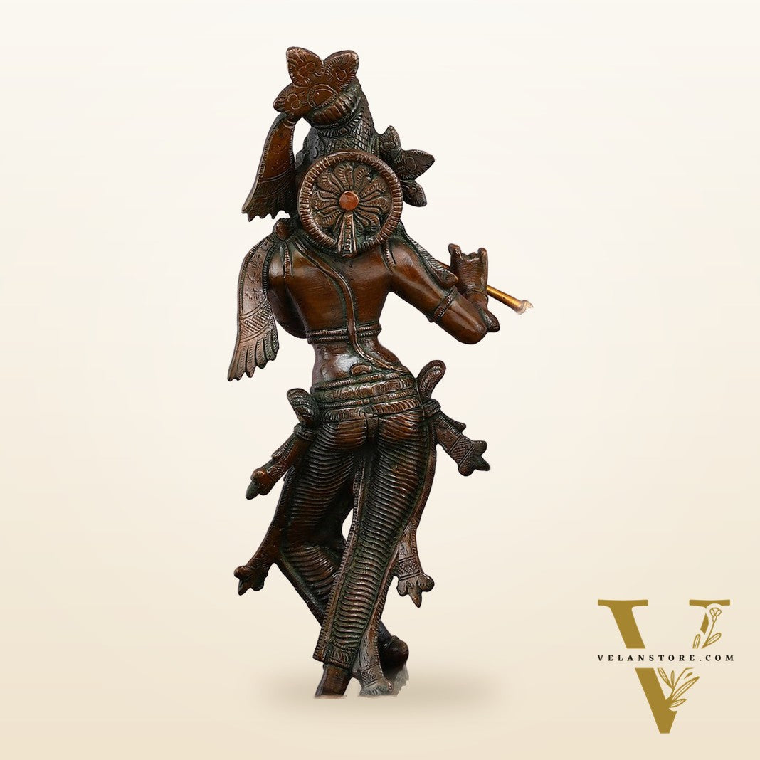 Rare Brass Lord Krishna with Prabhavali Majestic Sculpture 18"