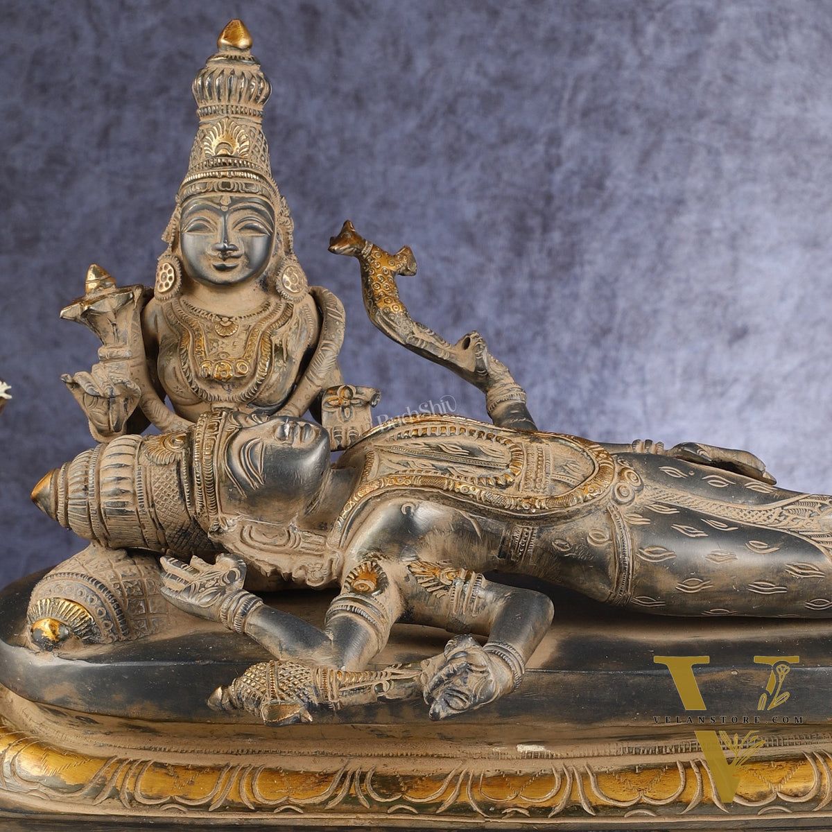 Rare Brass Lord Shiva Resting on parvatis lap statue 17.5 inch wide