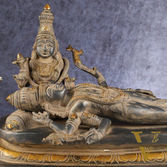 Rare Brass Lord Shiva Resting on parvatis lap statue 17.5 inch wide