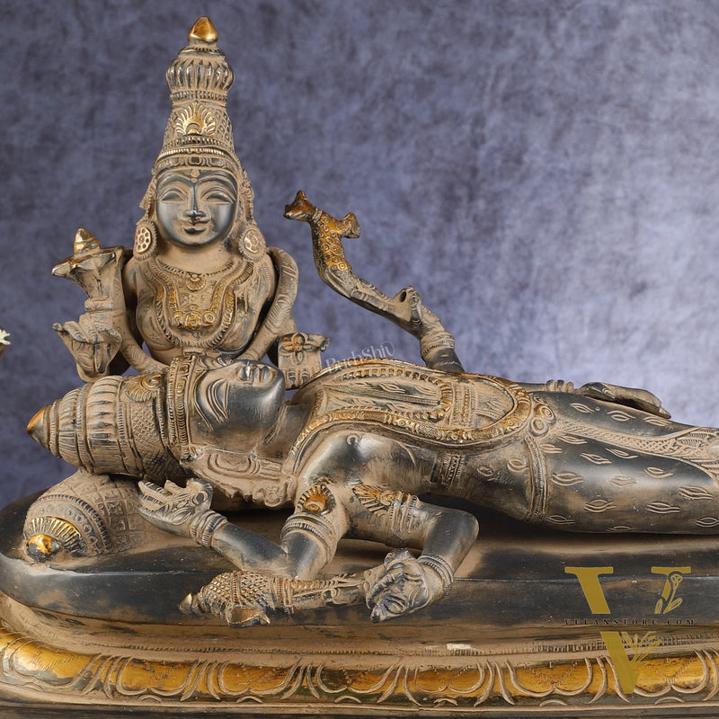 Rare Brass Lord Shiva Resting on parvatis lap statue 17.5 inch wide
