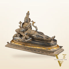 Rare Brass Lord Shiva Resting on parvatis lap statue 17.5 inch wide