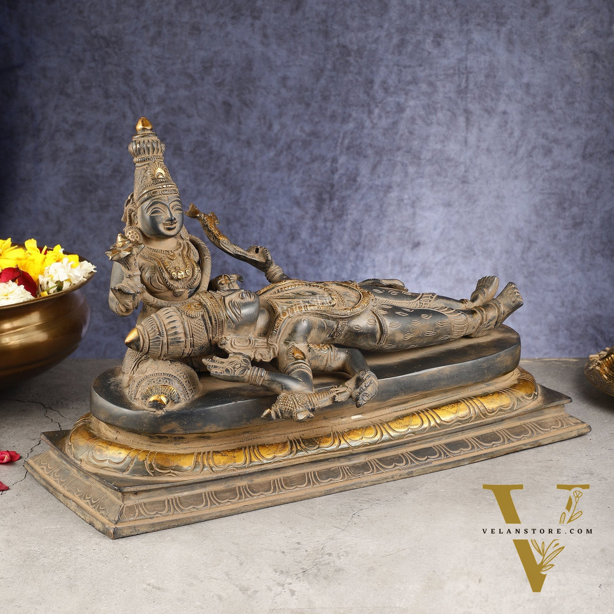 Rare Brass Lord Shiva Resting on parvatis lap statue 17.5 inch wide