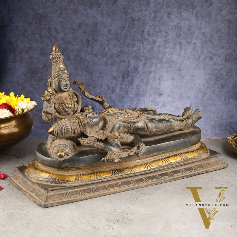 Rare Brass Lord Shiva Resting on parvatis lap statue 17.5 inch wide