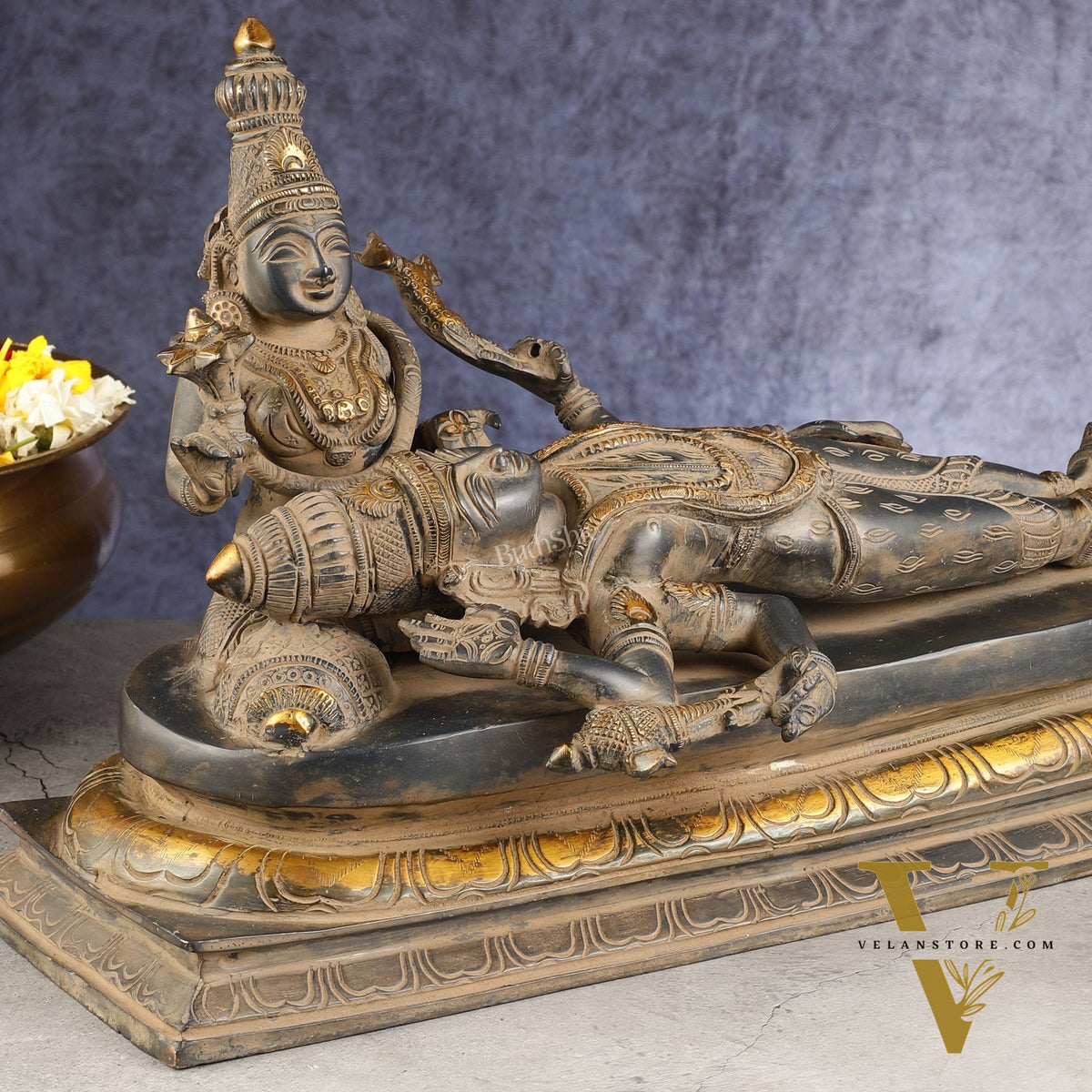Rare Brass Lord Shiva Resting on parvatis lap statue 17.5 inch wide