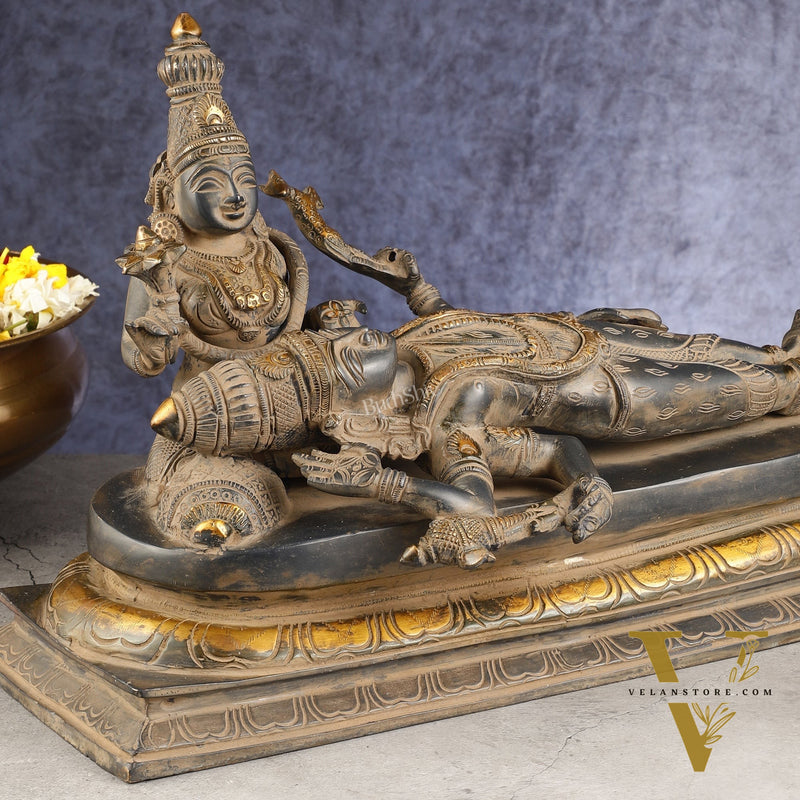 Rare Brass Lord Shiva Resting on parvatis lap statue 17.5 inch wide