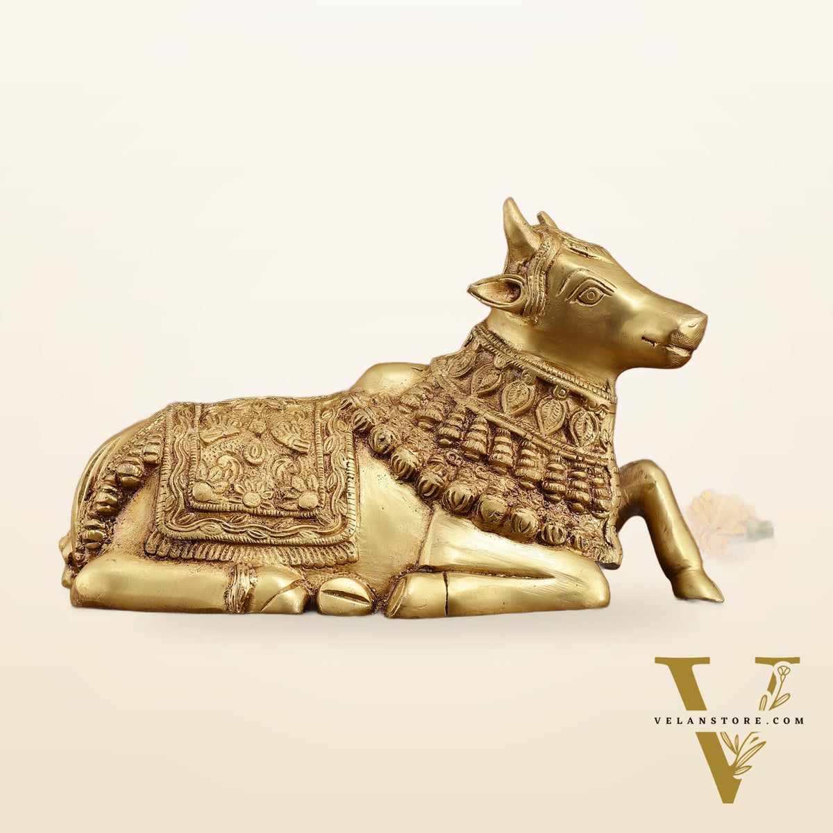 Rare Pure Brass Engraved Nandi Statue – 10" Exquisite Handcrafted Idol