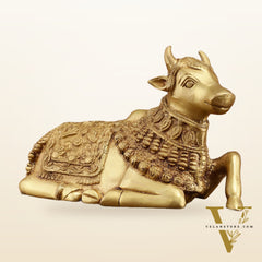 Rare Pure Brass Engraved Nandi Statue – 10" Exquisite Handcrafted Idol