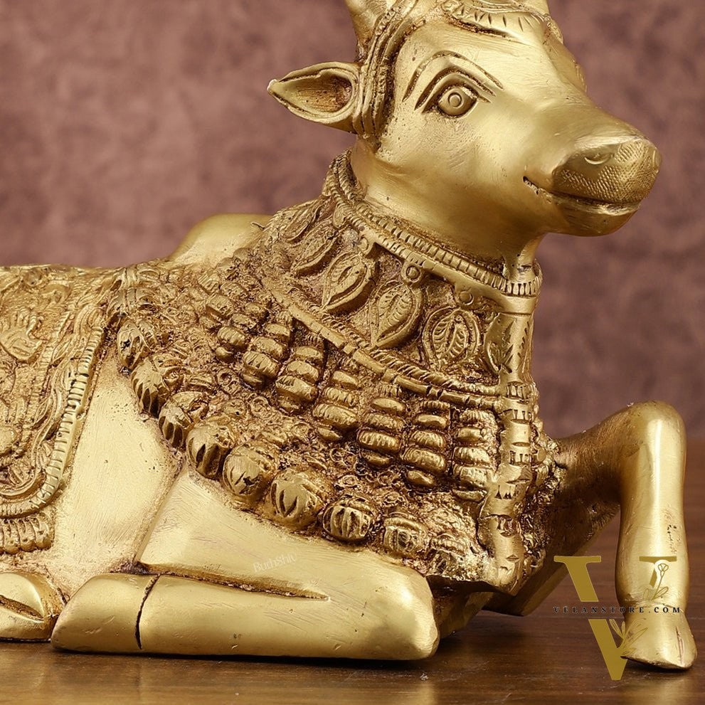 Rare Pure Brass Engraved Nandi Statue – 10" Exquisite Handcrafted Idol