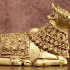 Rare Pure Brass Engraved Nandi Statue – 10" Exquisite Handcrafted Idol