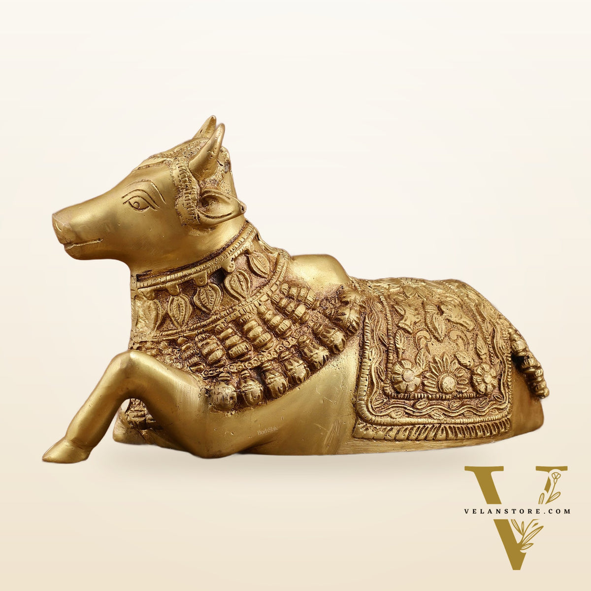 Rare Pure Brass Engraved Nandi Statue – 10" Exquisite Handcrafted Idol