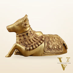 Rare Pure Brass Engraved Nandi Statue – 10" Exquisite Handcrafted Idol