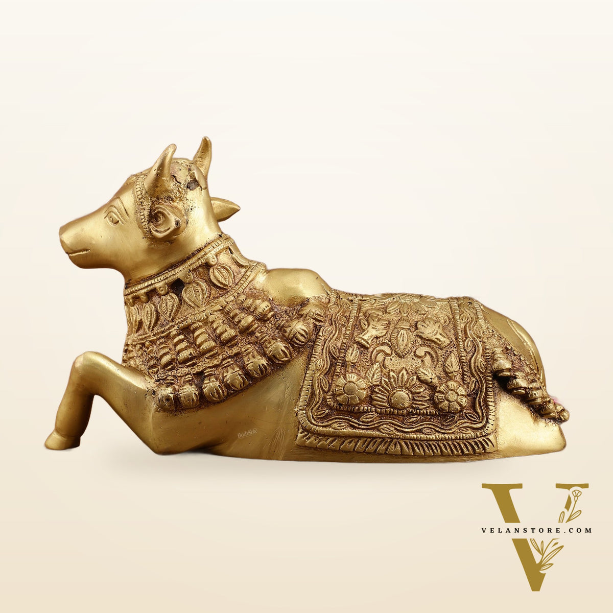Rare Pure Brass Engraved Nandi Statue – 10" Exquisite Handcrafted Idol