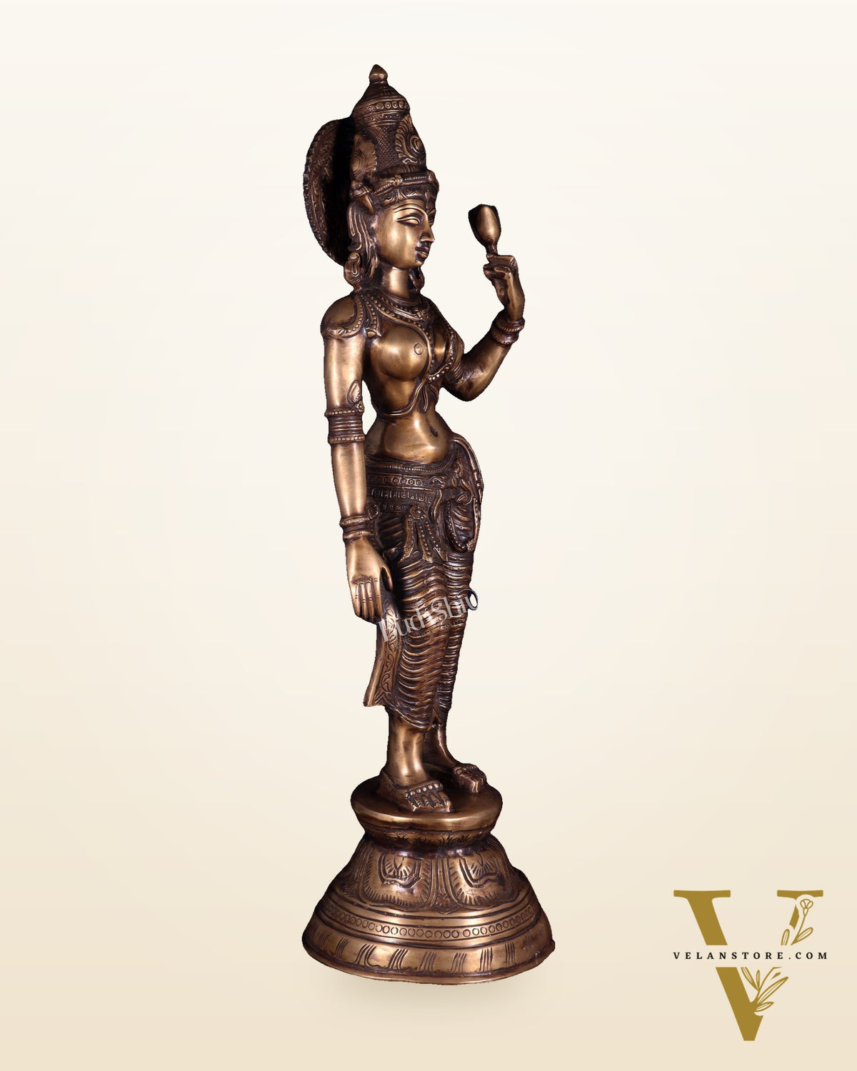 Rare Standing Lakshmi Brass Statue – Two Arms, Handcrafted Masterpiece 28.5 inch