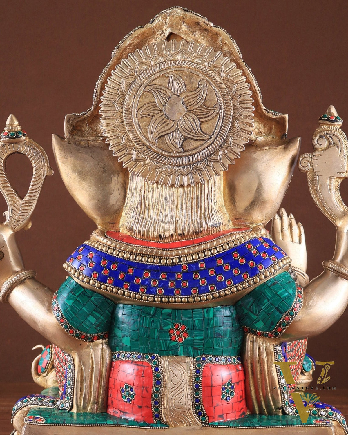 Rare Vinayaka Statue: Pure Brass Ganesha with stonework | 18 inch