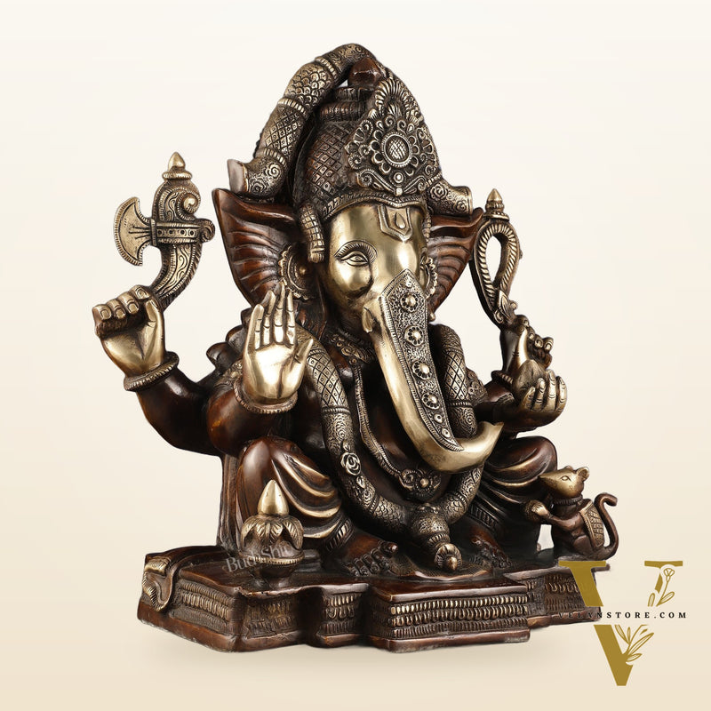 Rare Vinayaka Statue: Pure Brass with Antique Tone | 18.5 inch