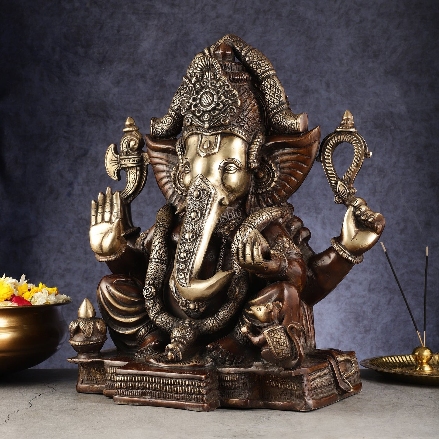 Rare Vinayaka Statue: Pure Brass with Antique Tone | 18.5 inch