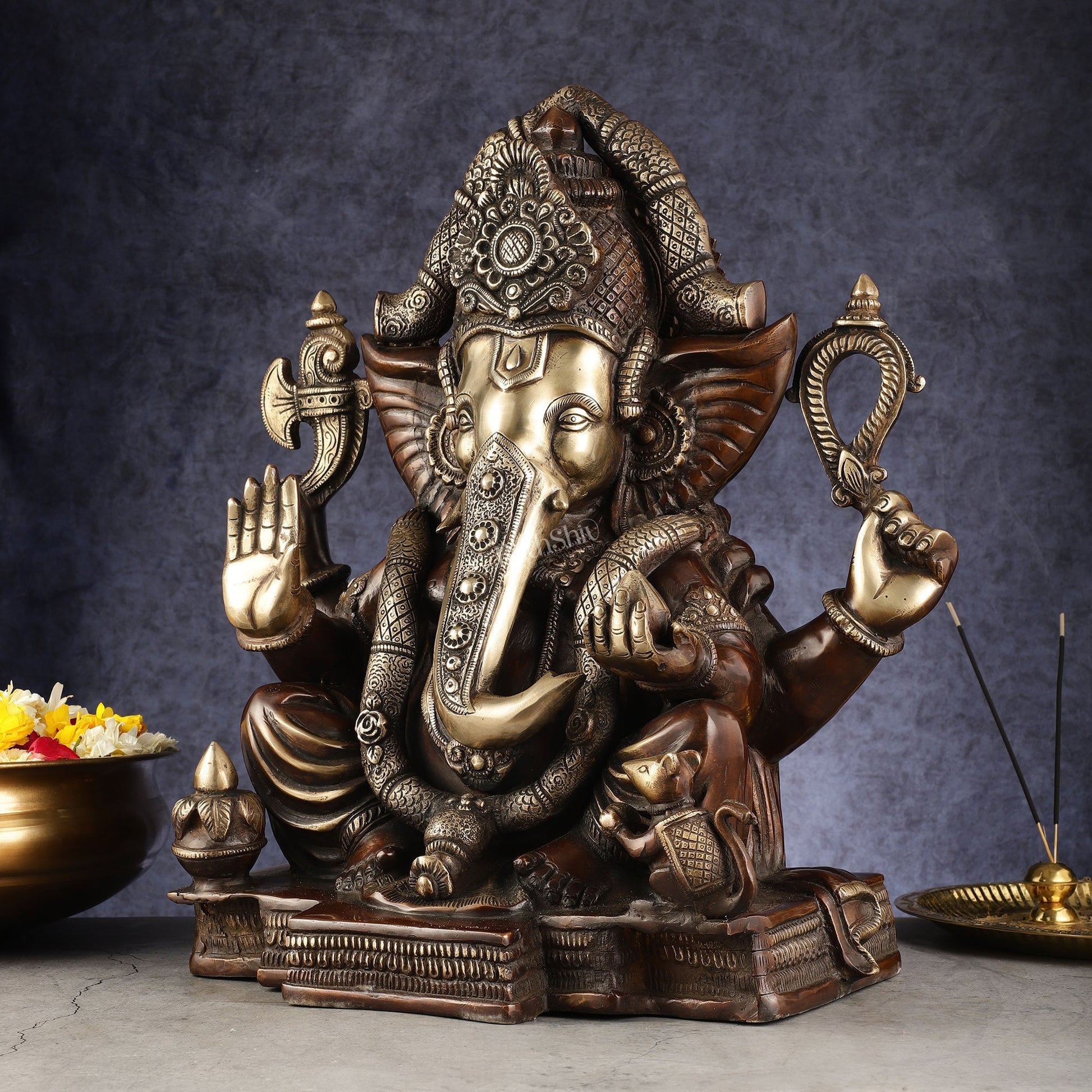 Rare Vinayaka Statue: Pure Brass with Antique Tone | 18.5 inch